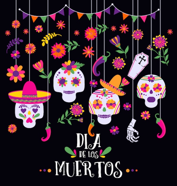 Premium Vector Day of the dead, dia de los muertos, banner with