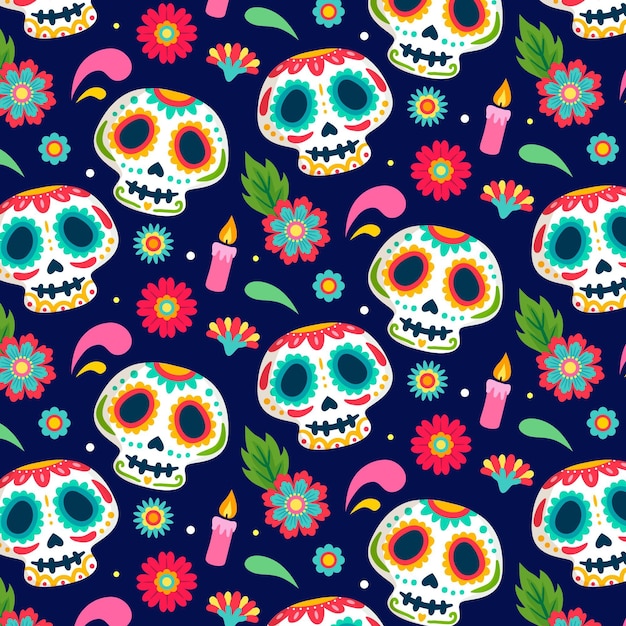 Free Vector Day of the dead pattern hand drawn design