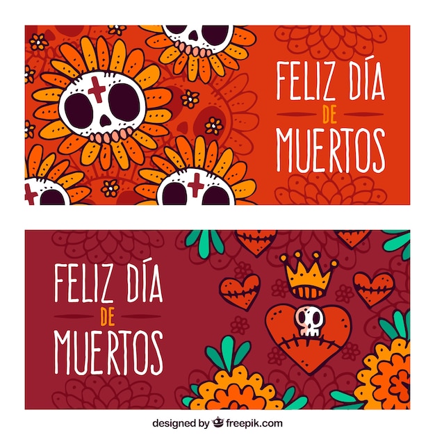 Free Vector Day of the death banners with flowers