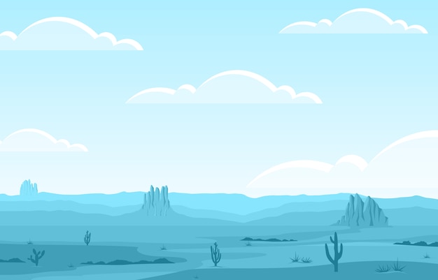 サボテン地平線の風景イラストと広大な西アメリカ砂漠の日 プレミアムベクター