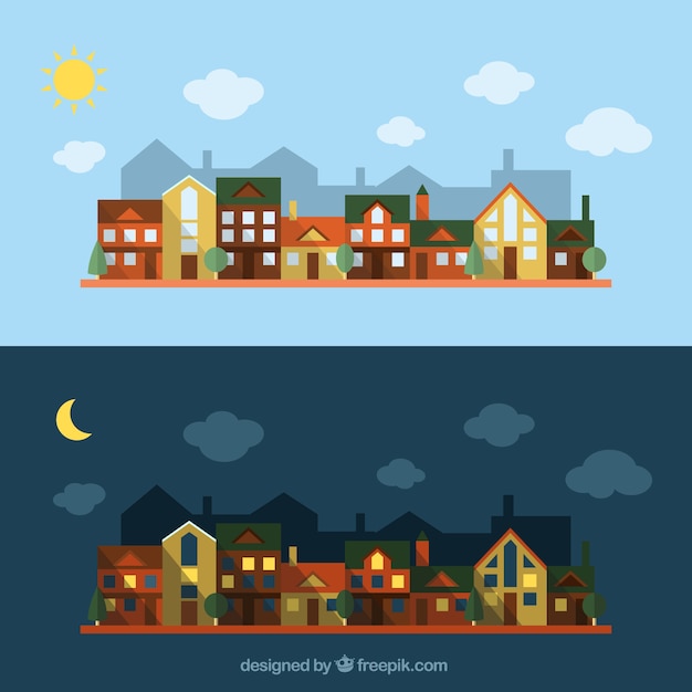 Premium Vector | Day and night city flat design