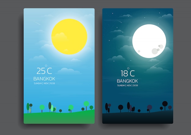 Day and night nature landscape. Premium Vector