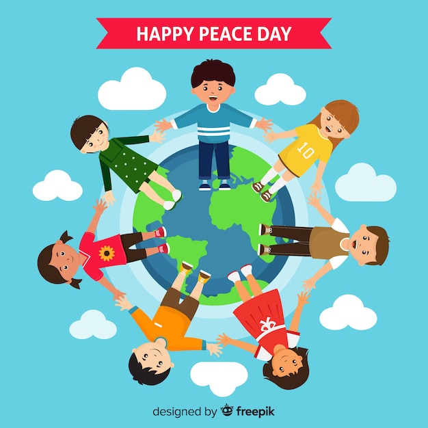 Free Vector | Day of peace composition with children holding hands