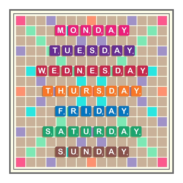 Premium Vector Days In A Week Typographic Lettering In Scrabbles