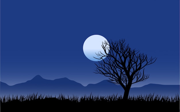 Premium Vector | Dead tree night landscape with moon
