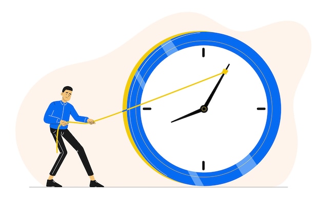 時計を止めようとしている人との締め切りまたは時間管理の概念 | プレミアムベクター