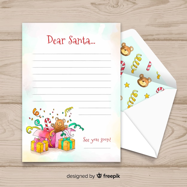 Dear santa christmas letter and envelope set | Free Vector