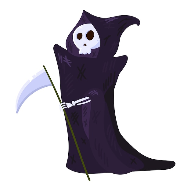 鎌で死 マントをまとった骸骨 分離されたハロウィーンのキャラクター プレミアムベクター