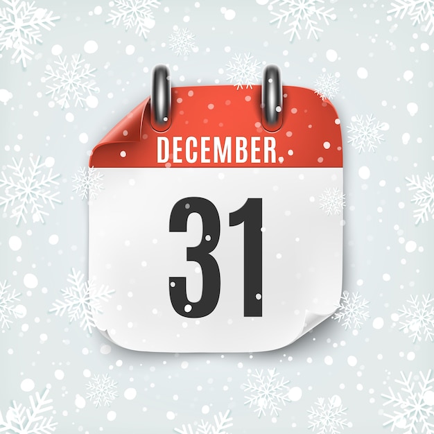 Premium Vector December 31 calendar icon with snow and snowflakes.