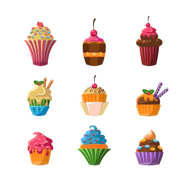 Premium Vector | Decorated cupcakes sticker set