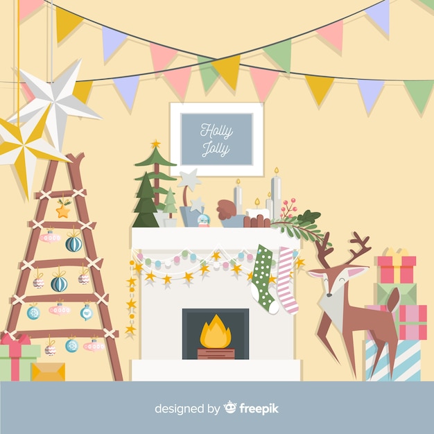 Download Decorated Fireplace Christmas Background Free Vector PSD Mockup Templates