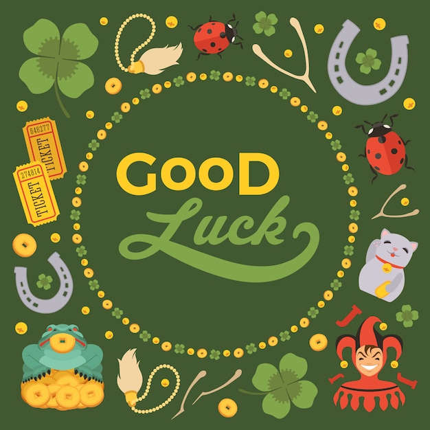 Premium Vector Decorating Background Made Of Lucky Charms And The Words Good Luck