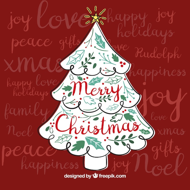 Decorative background with hand drawn christmas\
tree