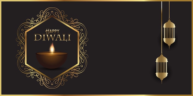 Decorative Banner Design For Diwali With Indian Lamps Vector