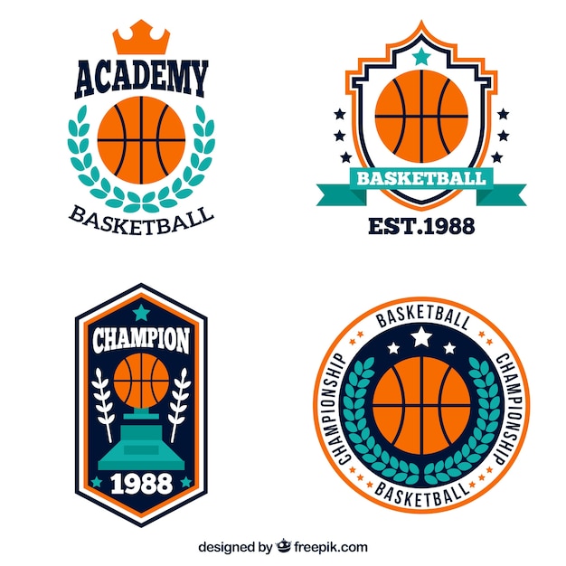 Decorative basketball logos in flat\
design
