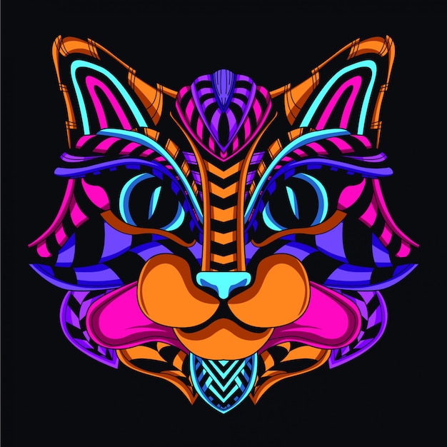 Premium Vector Decorative cat  head from glow  neon  color