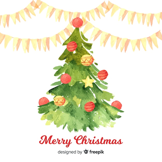 Download Decorative christmas tree in watercolor style | Free Vector