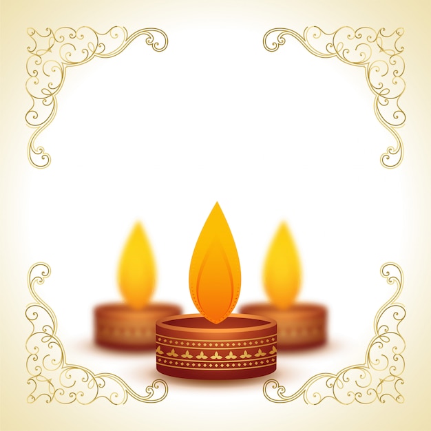 Free Vector | Decorative diya lamps for diwali and text space