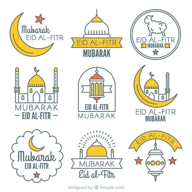 Decorative eid al fitr stickers set