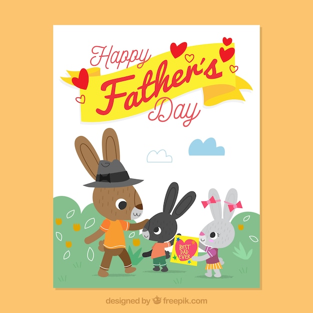 free-vector-decorative-father-s-day-card-with-adorable-rabbits