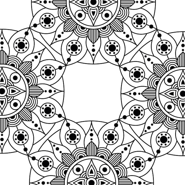 装飾的な花のモノクロ曼荼羅民族フレームベクトルイラストデザイン プレミアムベクター