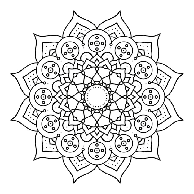 装飾的な花のモノクロ曼荼羅民族イラストデザイン プレミアムベクター