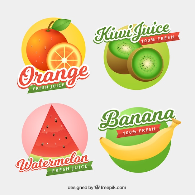 Decorative fruit juice labels in realistic\
design