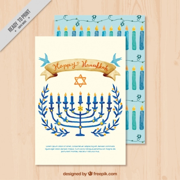 Decorative greeting card with candelabra and\
birds for hanukkah