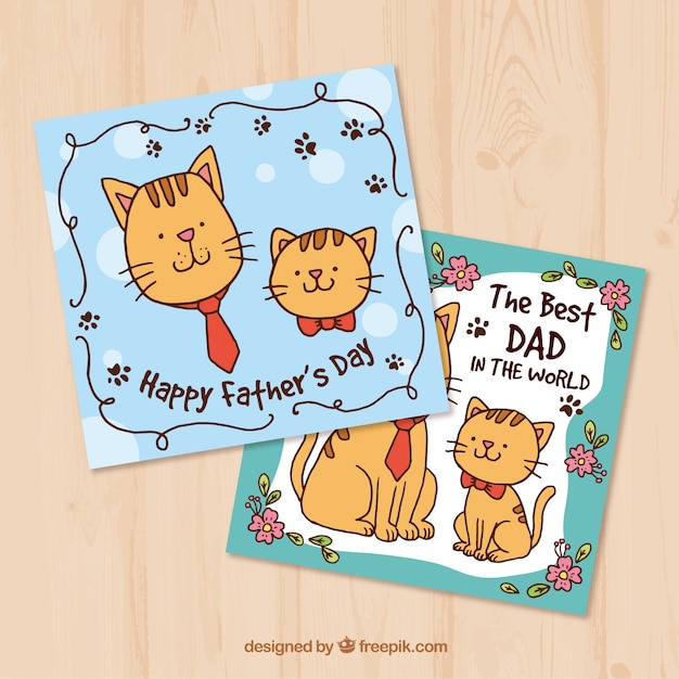 Decorative greeting cards with hand-drawn cats\
for father\'s day