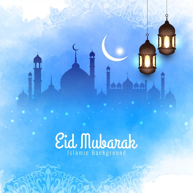 Premium Vector | Decorative islamic eid mubarak elegant blue background