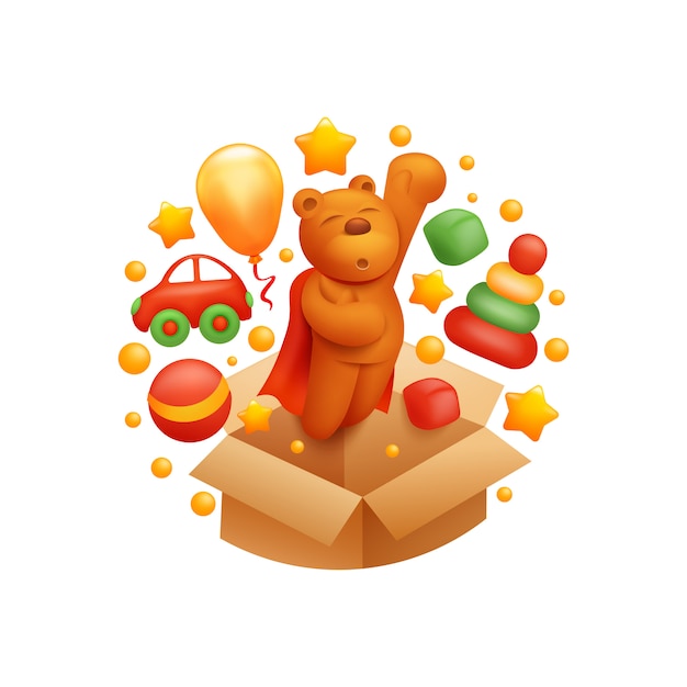 flying teddy bear with balloons