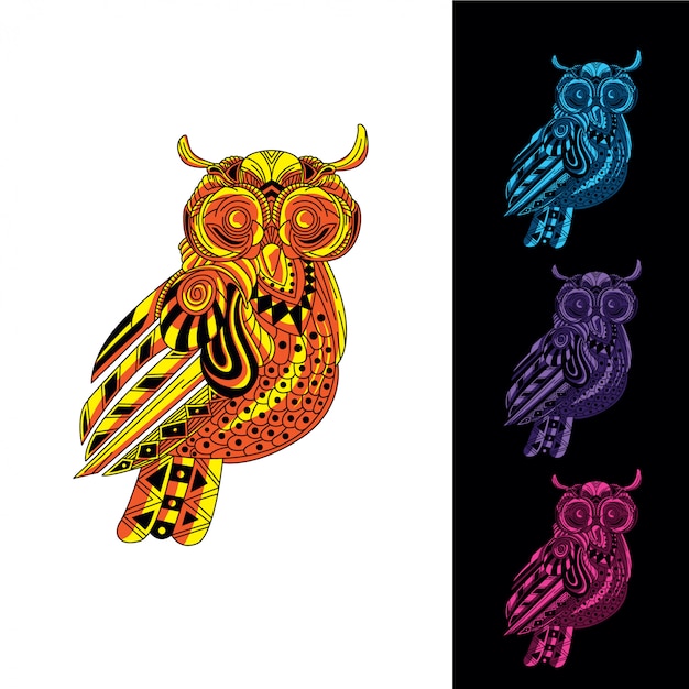 Premium Vector | Decorative owl glow in the dark