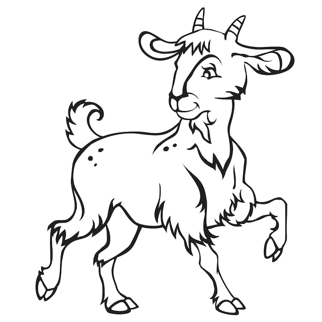 Premium Vector | Decorative standing funny cartoon goat kid. monochrome ...