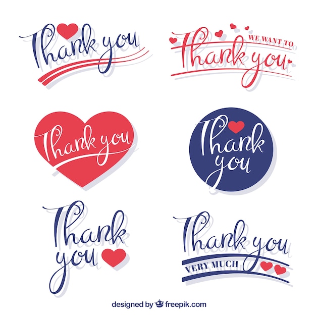 Decorative thank you sticker set Free Vector