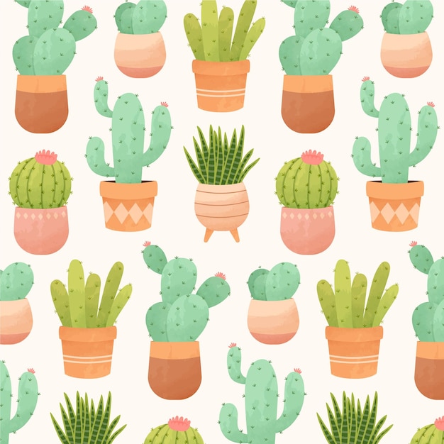 Download Free Vector | Decorative watercolor cactus pattern