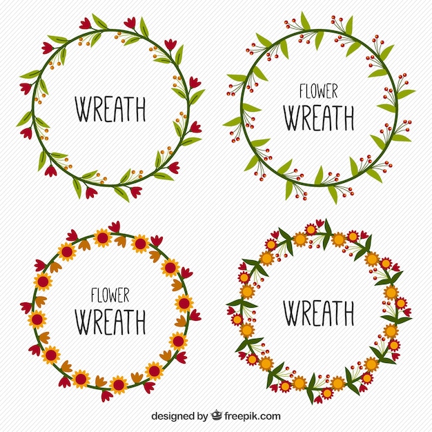 Decorative wreaths with flat flowers