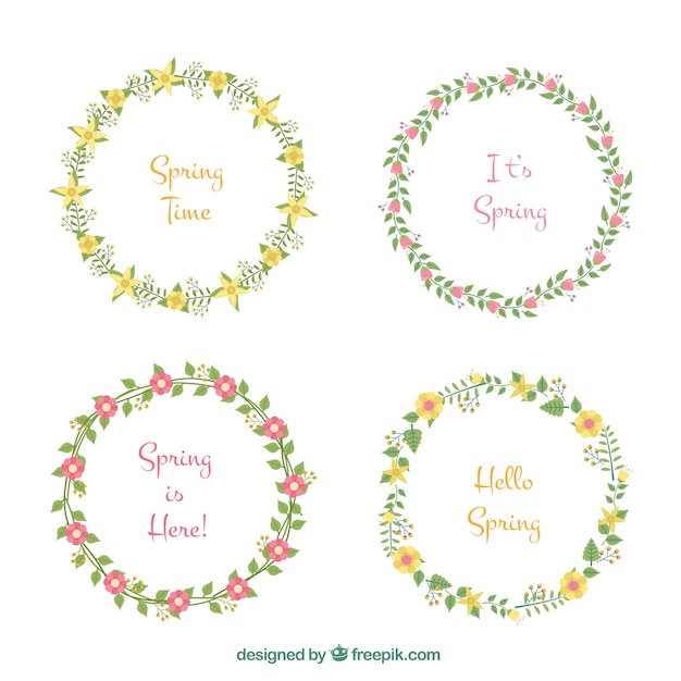 Decorative wreaths with flowers for\
spring