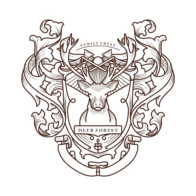 Deer forest family crest illustration | Premium Vector