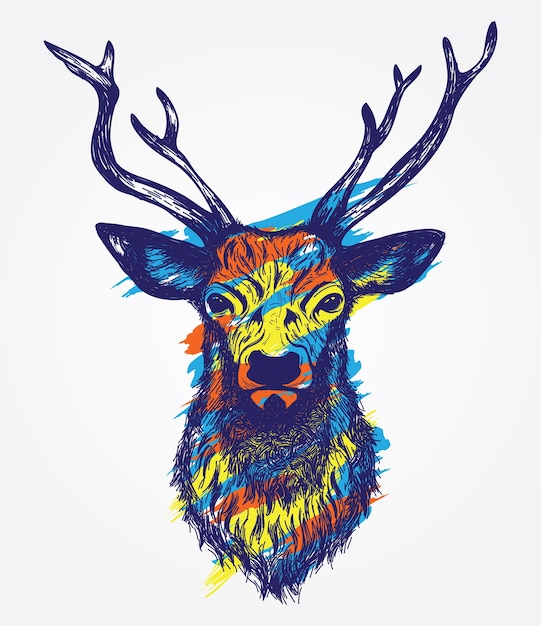 Premium Vector | Deer head colorful hand drawn illustration