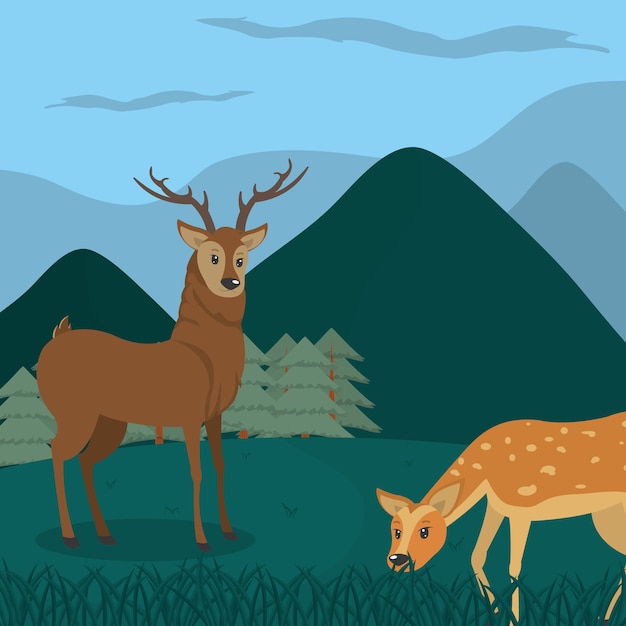 Premium Vector | Deers at forest