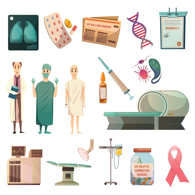 Download Free Vector | Defeat cancer orthogonal icons set