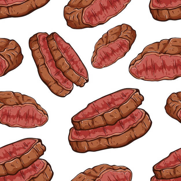 Premium Vector Delicious Beef Steak In Seamless Pattern With Colored