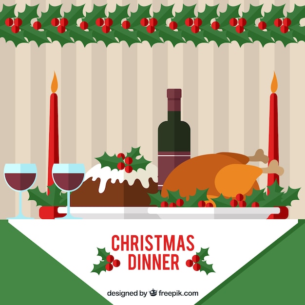 Free Vector | Delicious christmas dinner illustration