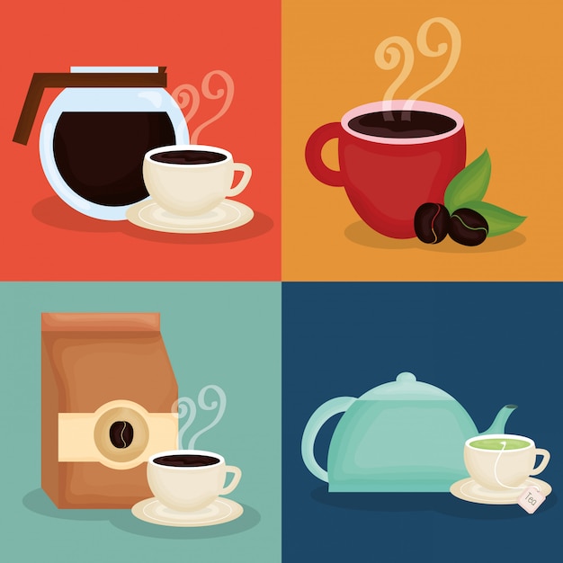 Download Delicious coffee and tea time icons | Premium Vector