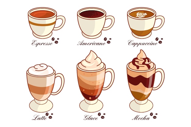 Delicious coffee types collection | Free Vector