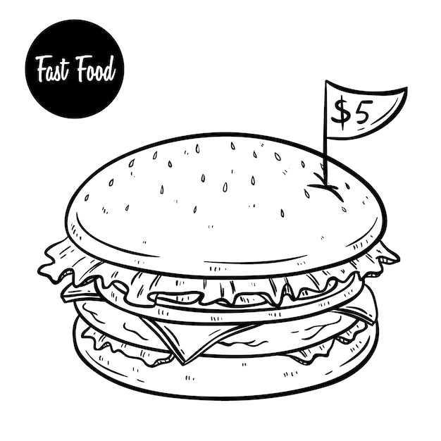 Delicious fast food of hamburger with price and using hand drawn doodle style Premium Vector