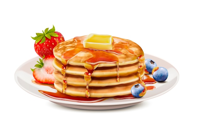 Premium Vector | Delicious fluffy pancake with honey butter toppings ...