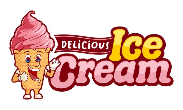 おいしいアイスクリーム 面白いキャラクターのロゴのテンプレート プレミアムベクター