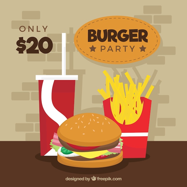 Free Vector Delicious Menu With Burger Fries And Drink