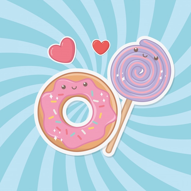 Delicious and sweet donut and products kawaii characters Free Vector